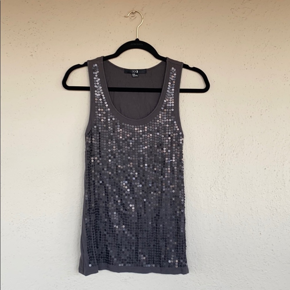 Dark Gray Sequined Racerback Fitted Tank top